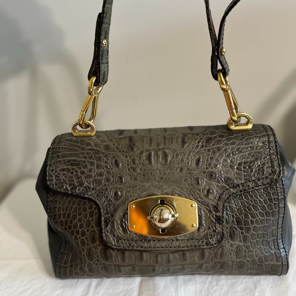 Furla gray croc embossed leather bag, in great cndition.